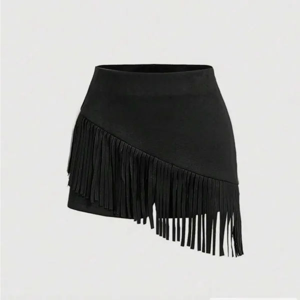 SheIn Fringe Two-Piece black Skort Crop Top Set - Image 3