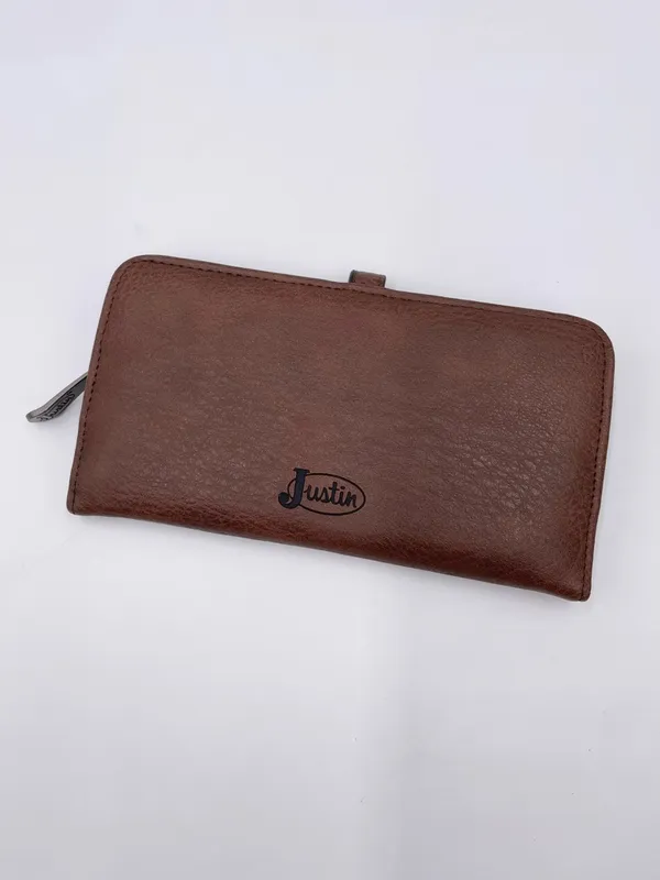 Justin Boots Women's Floral Tooled Saddle Brown Wallet Slim Card Slots Western Cowgirl - Image 3