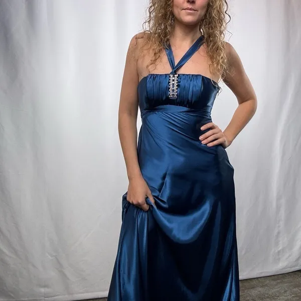 Vintage Jessica‎ McClintock for Gunne Sax Lace Up Back Gown in Blue Size 0 - Image 3