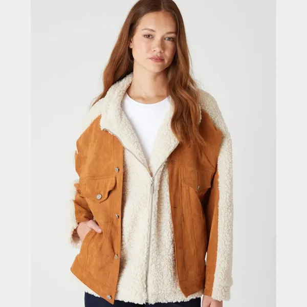 NWT BLANKNYC Faux Suede & Faux Shearling Trucker Jacket Small, CATCH ME OUTSIDE - Image 3