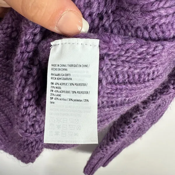 American‎ Eagle Sweater Womens M Purple Cable Knit Wool Blend Chunky Pullover - Image 6