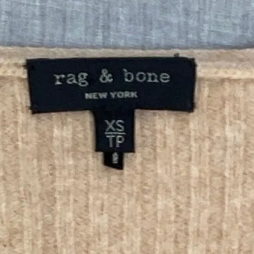 Rag & Bone Sweater‎ XS Oatmeal 100% Merino Wool Ribbed V Neck Bell Sleeve - Image 5