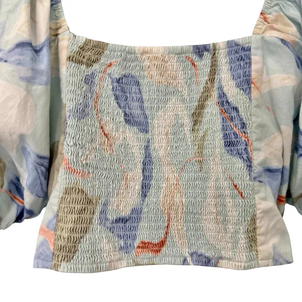 Abercrombie & Fitch Blue White Green Floral Smocked Puff Sleeve Crop Top size L - Image 9