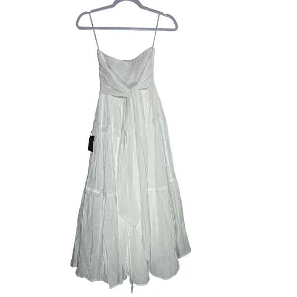 Lulus White Smocked Tiered‎ Maxi Dress Tie Back Lace Trim Small - Image 2