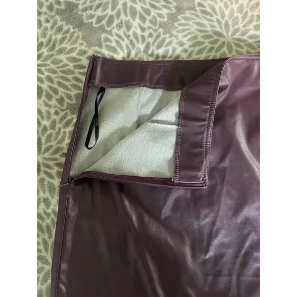 SheIn Plum Purple Faux Leather Mini‎ Skirt Small Button Detail Mod Retro Dark Romance - Image 3