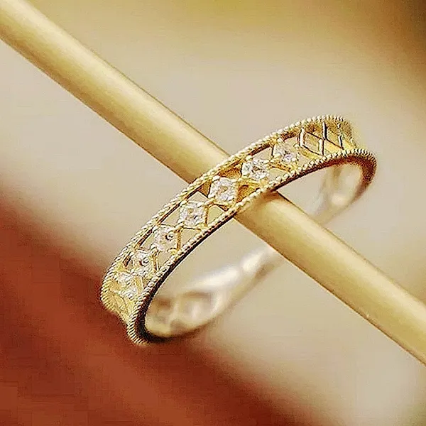 14k Gold Plated S925‎ Hollow Simulated Diamond Ring, Adjustable - Image 4