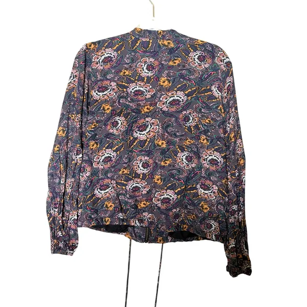 Free People Floral Bomber Jacket Balloon Sleeves Zip Front Boho Size Small - Image 9