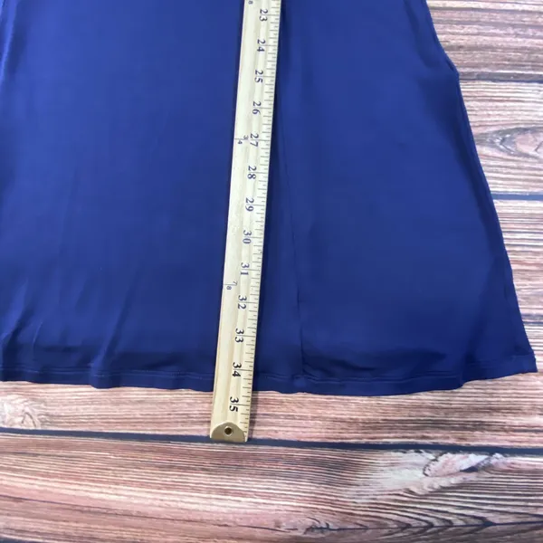 Michael Kors Navy Blue Flared Dress Size Small Short Sleeve Gold Trim - Image 9
