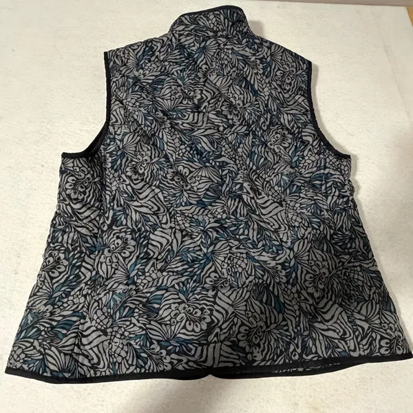 Croft & Barrow Womens Grey Blue Abstract Floral Quilted Puffer Vest Size L 1345 - Image 5