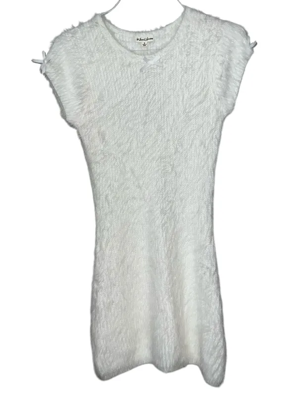 For Love & Lemons Fuzzy Knit Mini Dress White Size Small Bow Detail NWT - Image 3