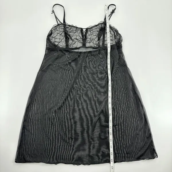 Black Sheer Lace Babydoll Lingerie Chemise Bow Detail Mesh Nightgown - Image 6