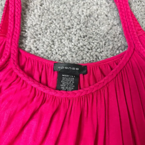 Spense Womens Hot Pink Braided Strap Ruffle Trim Empire Waist Maxi Dress Large - Image 3
