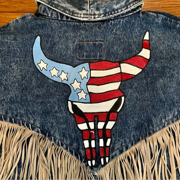 🤠Fringe Denim Western Jacket💃🏼 ~Large Blue - Image 2