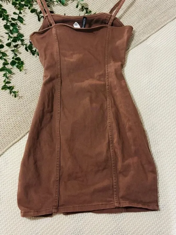 H&M Divided Brown Denim Cami Mini Dress - Size XS (US 2) - Image 2