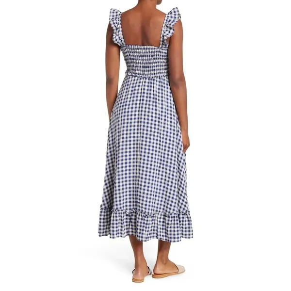 Max Studio London Blue Gingham‎ Smocked Cottagecore Midi Dress NWT M - Image 2