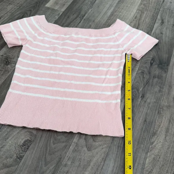 Garage Short Sleeve Off Shoulder Sweater coquette pink striped - Image 5