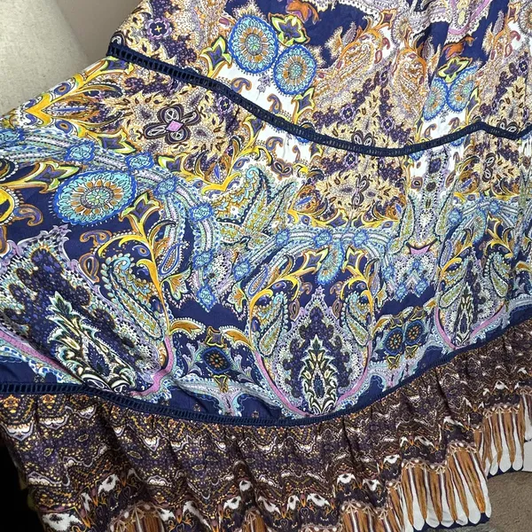 Johanne Beck Floral Paisley Print Silk Lace Tiered Maxi Dress Strap Boho. SZ S/M - Image 2