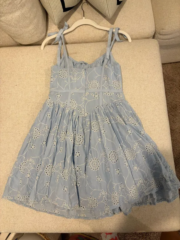 Olivaceous Eyelet Mini Blue and White Dress - Image 4