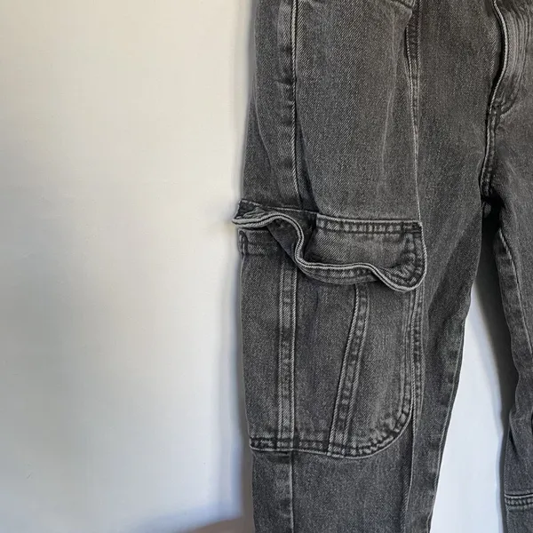 Zara black jeans cargo‎ pants denim many pockets women's size 6 casual boho - Image 4