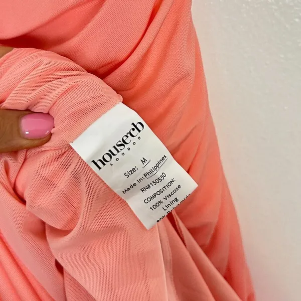 HOUSE OF CB Ivana Gathered Asymmetric Dress in Apricot Size Medium - Image 8