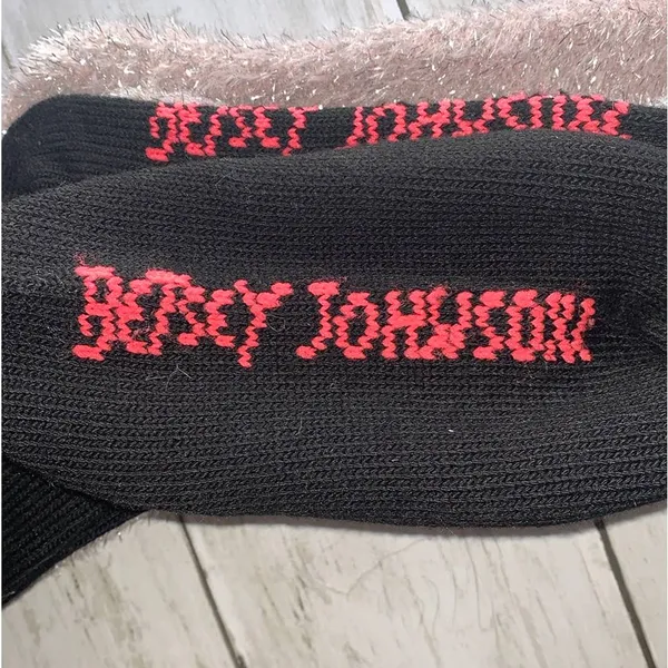 5/$25 NWT Betsey Johnson Fuzzy Lurex‎ Metallic & Plain Black Crew Socks - Image 3