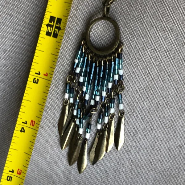 Vintage boho fringe necklace Brown - Image 5