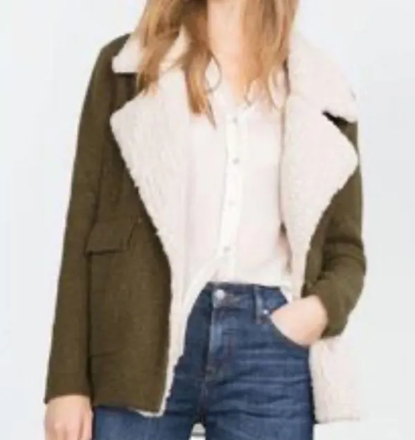 Zara Knit Olive Green Scherling Oversized Coat - Image 10