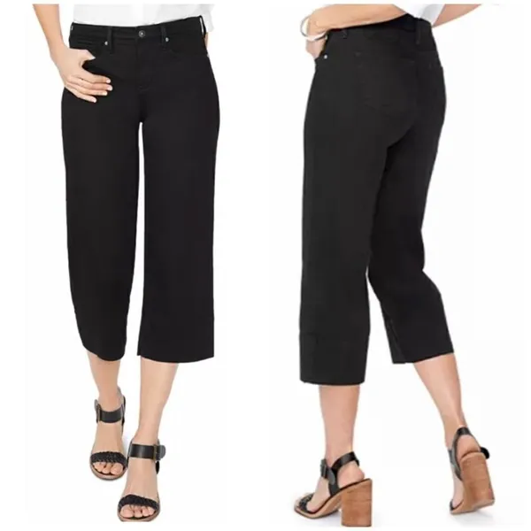 NYDJ Black Wash Wide Leg Cropped Capri Jeans - Image 2