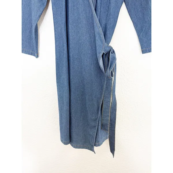 Tuckernuck J. Mclaughlin Lila Indigo Cotton Stretch Denim Wrap Dress Size Medium - Image 10