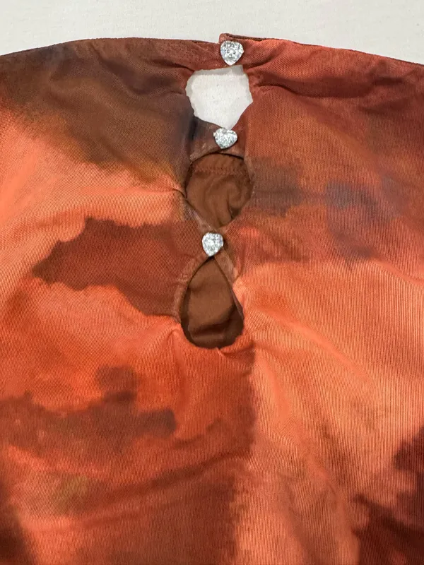 Strapless Bodycon Tie Dye Dress Orange - Image 3