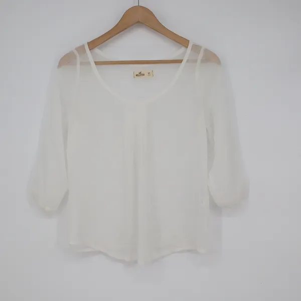Hollister White Sheer Pleated 3/4 Sleeve Blouse XS Boho Top - Image 2