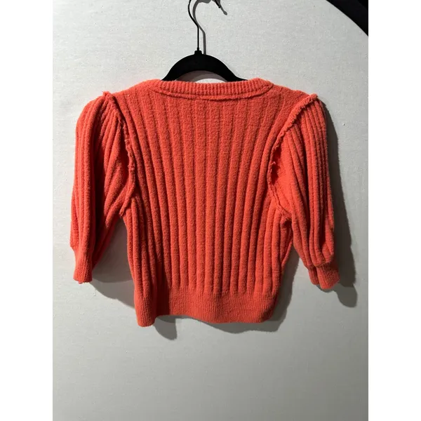 Free People Sloane Women's Coral Ribbed‎ Puff Sleeve Cropped Cardigan Top - Image 6