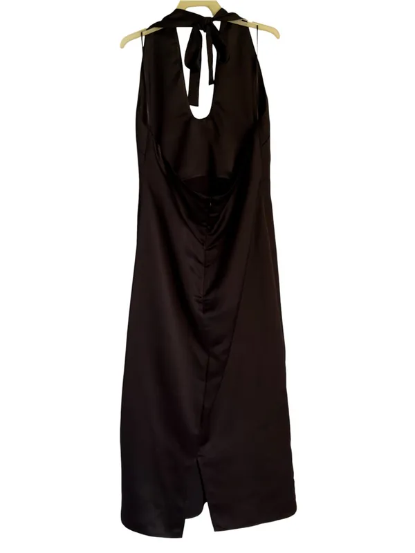 Jason Wu Black Satin Halter Plunging U-Neckline Midi Dress Medium Women’s - Image 6
