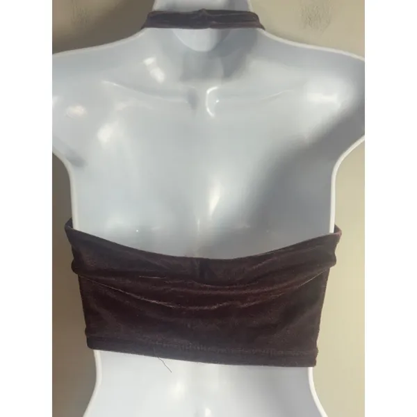 Don't Ask Why Velvet Halter Crop Top Mauve‎ Brown Made in Italy One Size - Image 4