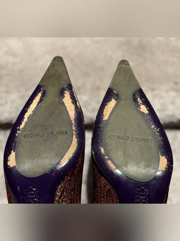 Donald J Pliner Couture Paisley Brocade Pointed Toe Kitten Heel Mules Y2K Glam - Image 13