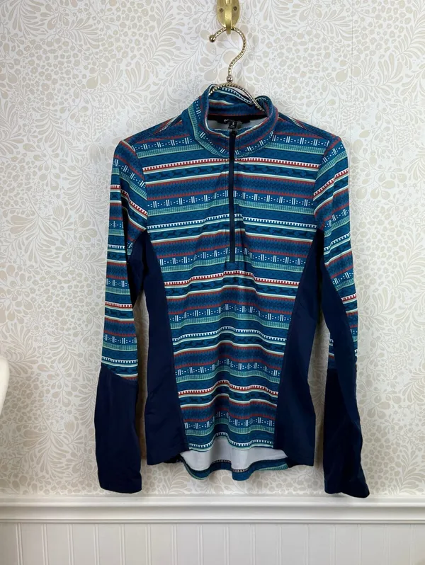 Kerrits Blue Fair Isle Rail Side Quarter-Zip Fleece Tech Top - Size - Small - Image 4
