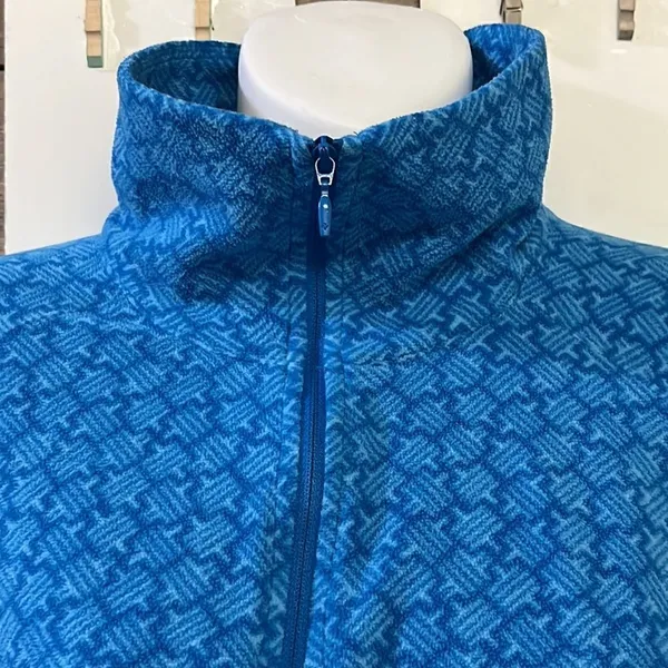 Columbia Women’s Blue Mock Neck Zip Up Long Sleeve Abstract Pattern Pullover- Lg - Image 4