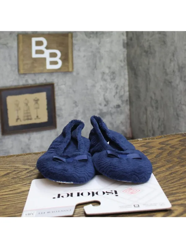 NWT Isotoner Microterry Gemma Ballerina Slippers Navy Blue Chevron M (6.5-7.5) - Image 6