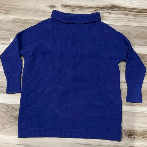 Free People Ottoman Slouchy Ribbed Mock Neck Sweater Tunic Blue Women’s Medium - Image 2