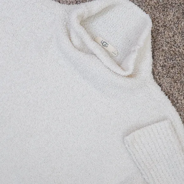 UGG Turtleneck Sweater Womens Large Cream Teddy Knit Plush‎ Cozy Drop Shoulder L - Image 3