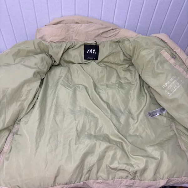 Zara Light Beige Puffer‎ Jacket Full Zip Water Repellent Oversize Size M - Image 6