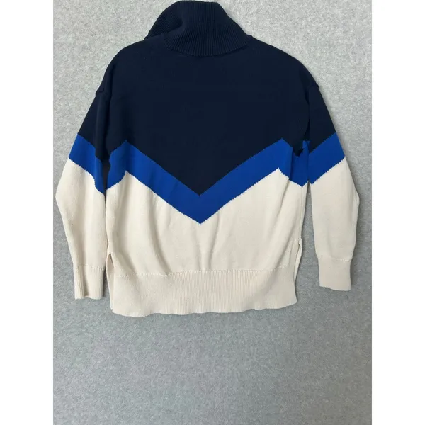 Lou & Grey Womens Small Cotton Chevron Colorblock Quarter Zip Sweater Navy Cream - Image 6