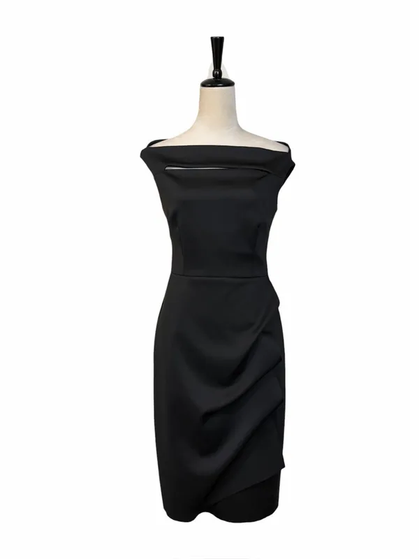Xscape Cascade Ruffle Sheath Dress Women’s 8 Off Shoulder Cocktail Party Black - Image 4