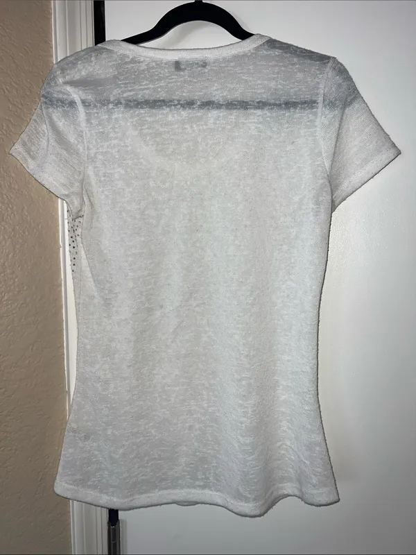 Essentials White Short Sleeve Scoop Neck Top with Silver Studs - Image 4