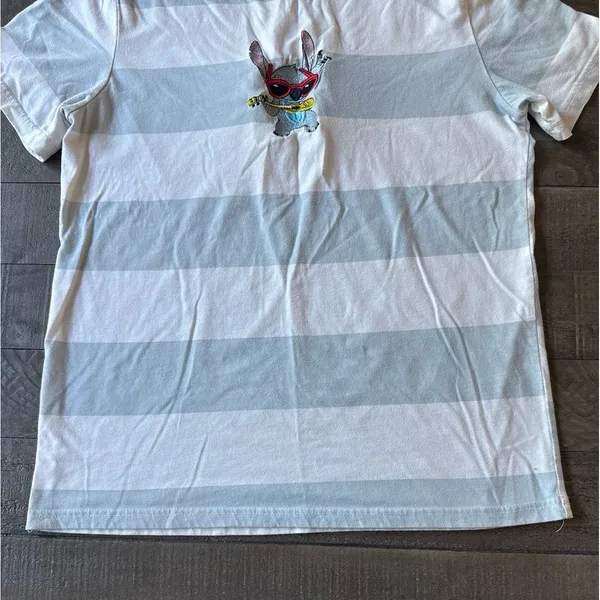 Disney Stitch Women's Light Blue White Stripped Stitch embroidered Tee Size M‎ - Image 6