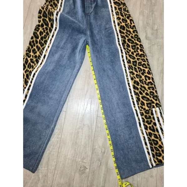 Y2K Baggy Pants Leopard-Trim Blue Joggers - Women's Medium - Image 7
