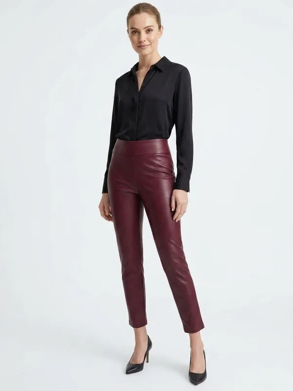 Francesca’s Alya Burgundy Faux Leather Ankle Pants NWT Size Medium - Image 2