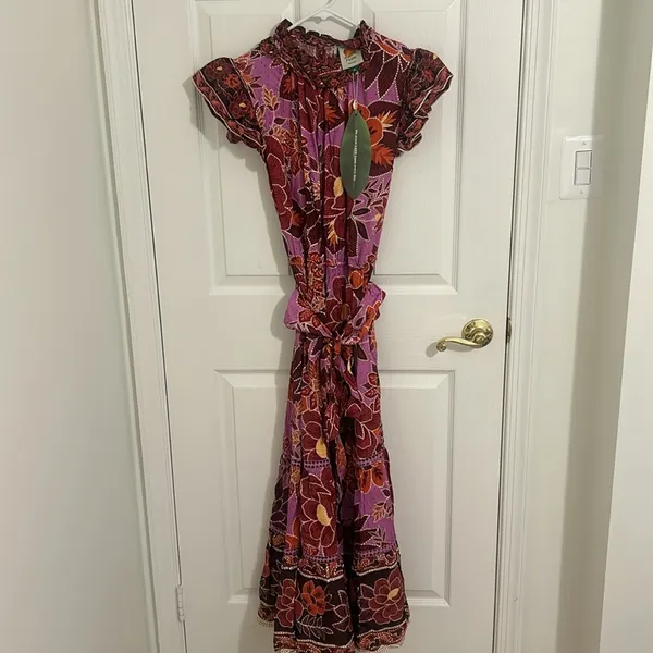 Farm Rio Sweet Floral Midi Dress In Sweet Floral Lilac NWT Size XL - Image 6