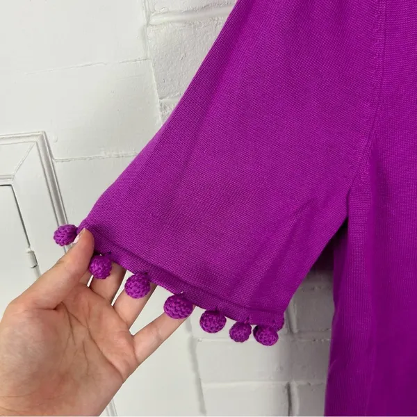 NWT Banana Republic Pink Purple Knit Pom Detail Short Sleeve Sweater Size XS - Image 5