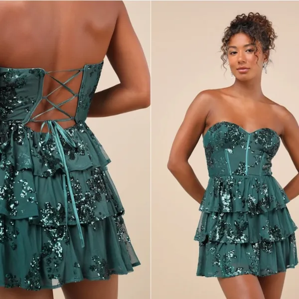 LULUS Sexy FLoral Wedding Prom Cocktail Party Flirty Sparkly Mini Dress - Image 4